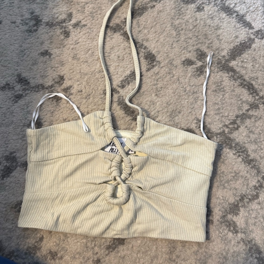 Princess Polly Sage green Crop Halter top